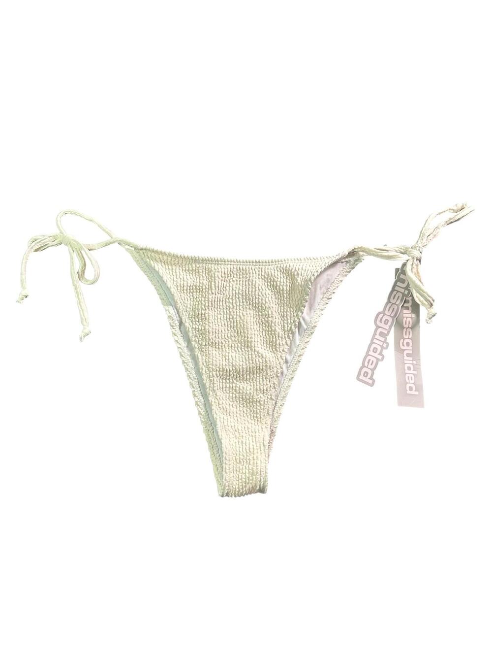 MISSGUIDED ivory textured raised very cheeky string tie bikini swim bottom XL